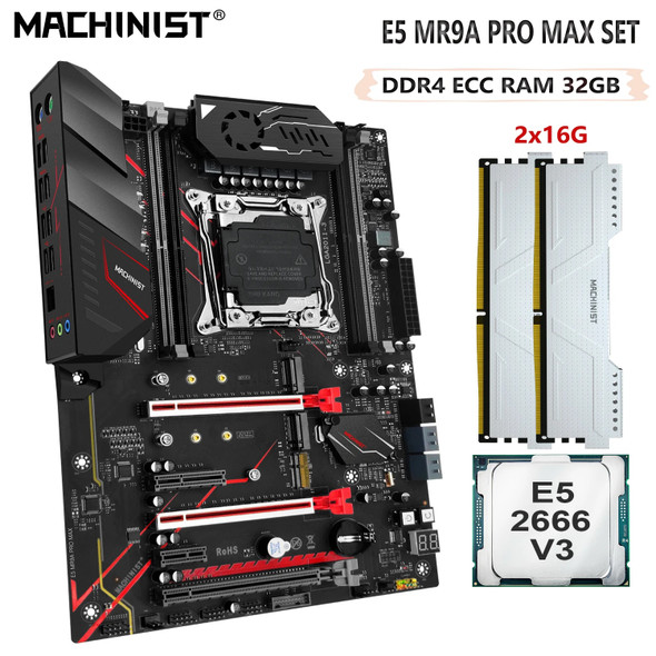 MACHINIST X99 Motherboard Set Kit Xeon E5 2666 V3 CPU LGA 2011-3 32G(2*16) DDR4 ECC RAM Memory Nvme M.2 SATA 3.0 MR9A PRO MAX