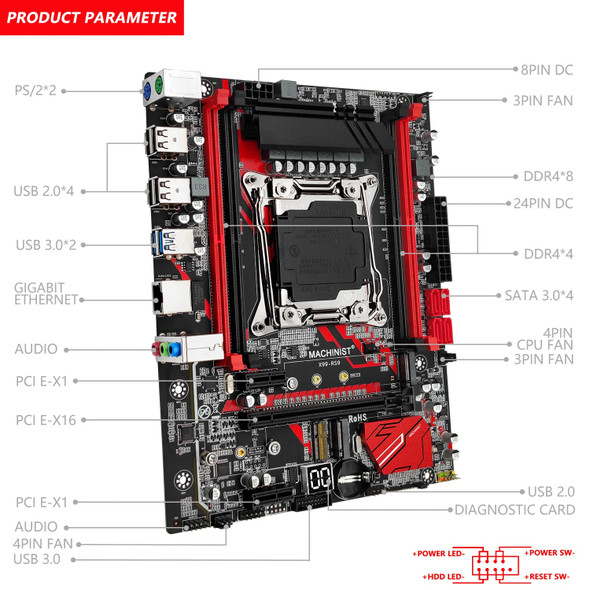 MACHINIST X99 Motherboard LGA 2011-3 Support Xeon E5 2640 V3 2667 V4 CPU DDR4 ECC RAM and Desktop Memory SSD M.2 M-ATX E5 RS9