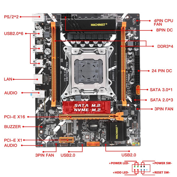 MACHINIST X79 Motherboard LGA 2011 Support Xeon E5 V1&V2 CPU i7 Processor DDR3 ECC RAM Memory SSD NVME M.2 Desktop Z9-D7