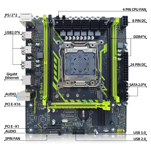 X99-8D4 ZSUS Motherboard Set Kit With Intel LGA2011-3 Xeon E5 2650 V4 CPU DDR4 16GB (1*16GB) 2133MHZ RAM Memory NVME M.2 SATA