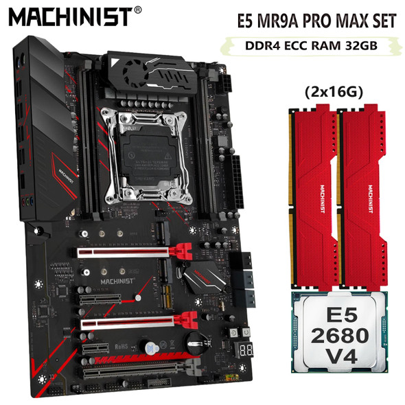 MACHINIST X99 Motherboard Set Kit Xeon E5 2680 V4 CPU 32G(2*16G) DDR4 ECC RAM Memory Support SSD M.2 ATX MR9A PRO MAX