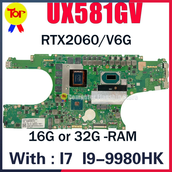 UX581GV Laptop Motherboard For ASUS Zenbook Pro Duo UX581 UX581G I7-9750H I9-9980HK 32G-RAM RTX2060/V6G Mainboard 100% Testd