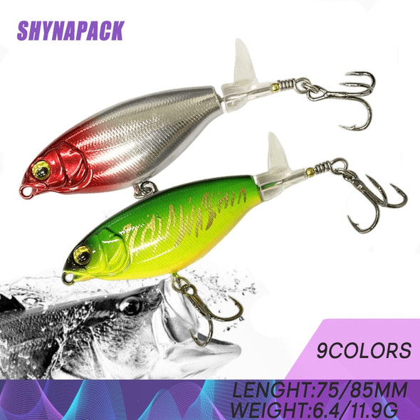 1 Pcs Whopper Popper 75mm/85mm Topwater Fishing Lure Artificial Bait Hard Plopper Soft Rotating Tail Fishing Tackle Geer Pesca