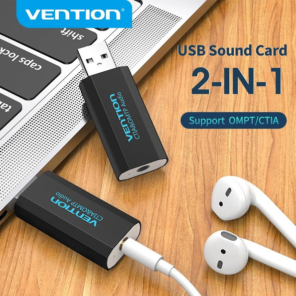Vention Sound Card USB to 3.5mm Audiointerfa Adapter 2-in-1 USB to Earphone Speaker for Macbook Computer Laptop PC Sound Card
