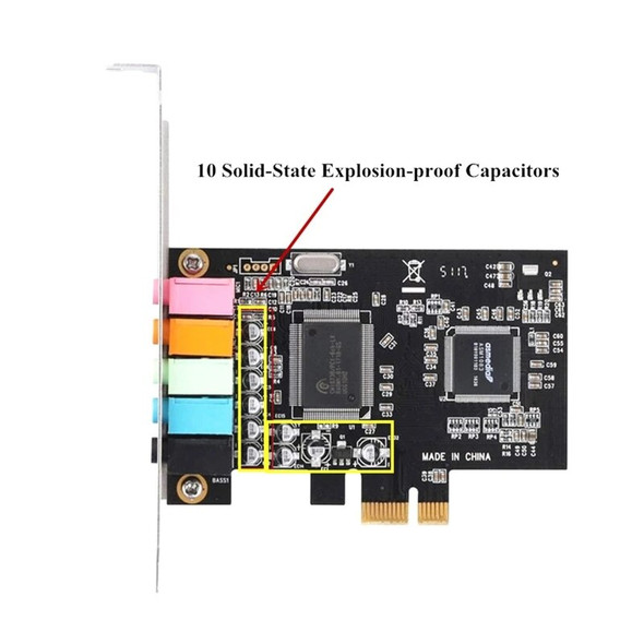 PCIe Sound Card 5.1 Internal Sound Card with Low Profile Bracket, 3D Stereo PCI-e Card,CMI8738 Chip 32/64 Bit