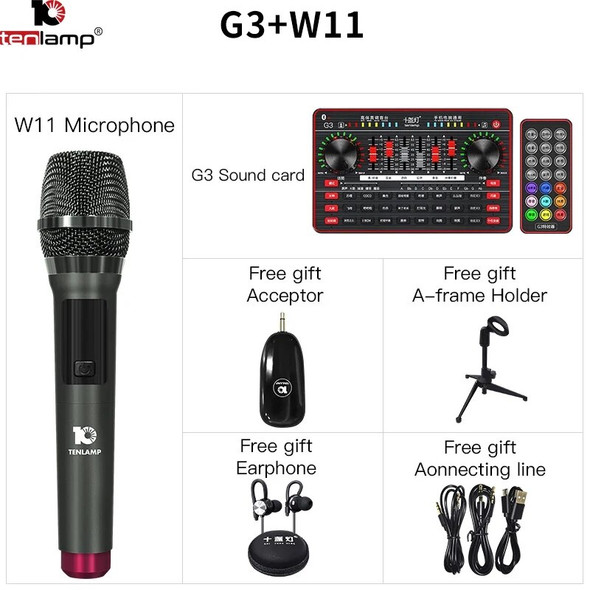 Tenlamp W11 USB Single Microphone G3 Sound Card Professional Podcast Condenser Microphone with Touch Mute Button For Live Stream