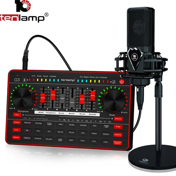 2022 Tenlamp Sound Card USB Condenser Wired Single Micr Professional Podcast PC Microphone for Streaming Gaming YouTube Singing