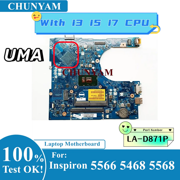 BAL60 LA-D871P For dell Inspiron 14 5468 15 5566 Laptop Motherboard w/ I3 I5 I7 CPU 2PX9P XV7N5 0YP25 Mainboard CY