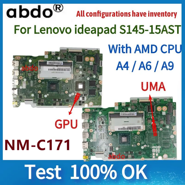 nm-c171 Motherboard.For Lenovo Ideapad s145-15ast Laptop Motherboard, with A4/A6/A9 AMD CPU, 100% test, fast delivery