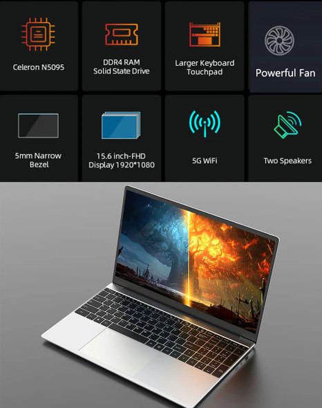 BYONE 15.6 "Game Laptop intel Celeron N5095 Fingerprint UnIock Laptop DDR4 16G RAM 512G 1T SSD Windows 11 Thin Gaming Laptops