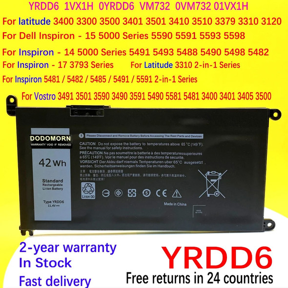 New YRDD6 Battery For Dell Inspiron 5482 5480 5481 5485 5491 5591 5593 3583 3310 2-in-1 3493 3582 3593 3793 5584 5493 Laptop