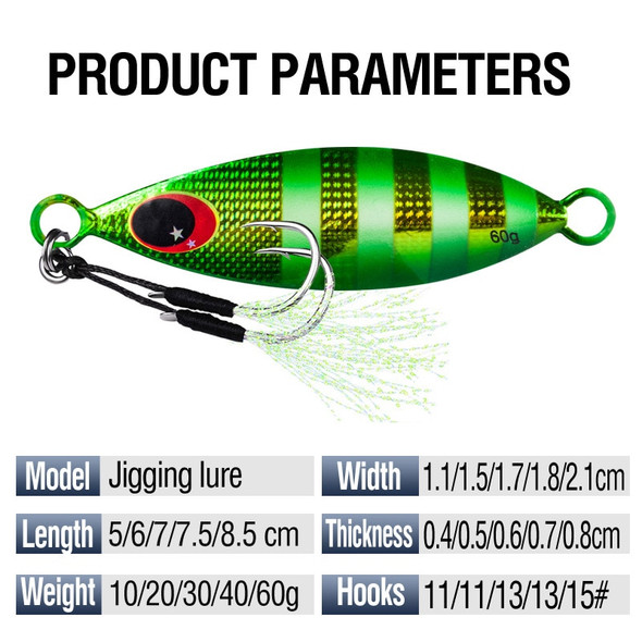 1Pcs 10-60g Metal Slow Jig 3D Eyes Laser Fishing Bait 5-8.5cm Fishing Trolling Lure 10Colors Heavy Sinking Minnow