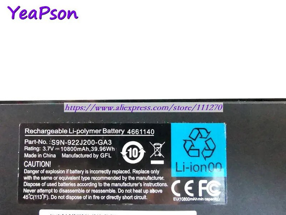 Yeapson S9N-922J200-GA3 4661140 3.7V 10800mAh Laptop Battery For MSI Notebook computer