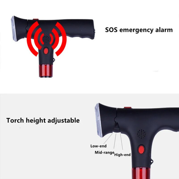 LED 5 Section Stable Anti-Skid Anti Shock Cane Crutch Adjustable Walking Stick Cane Old Man Hiking Trekking Poles Mobility Aids