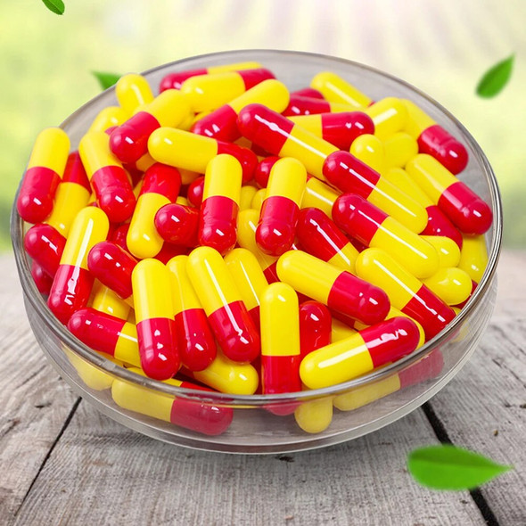 1000Pcs 0# Red-Yellow Empty Hard Gelatin Capsule Kosher Gel Medicine Pill Vitamins Personal Health Care Pill Cases Splitters