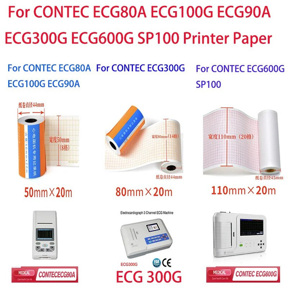 50mm*20m/80mm*20/110mm*20m /210mm Electrocardiograph Thermal Printer Paper For CONTEC ECG100G ECG90A ECG600G ECG300G SP100 E3 E6