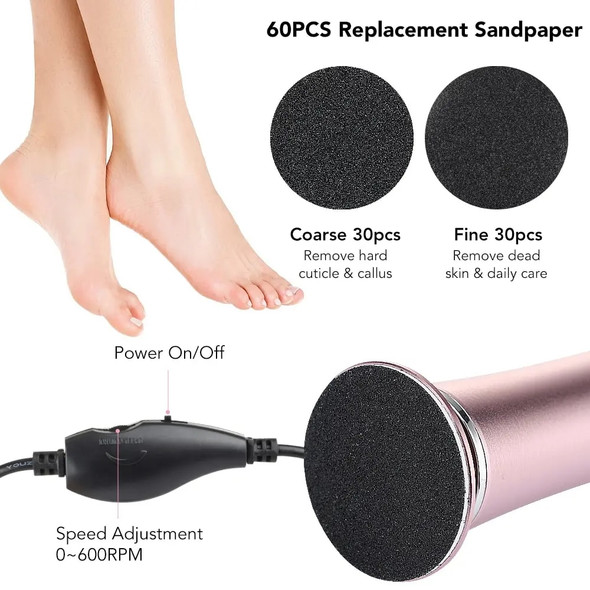 Electric Foot Callus Remover Foot Care File Leg Heels Remove Dead Skin Pedicure Tool Set and Replacement Sandpaper