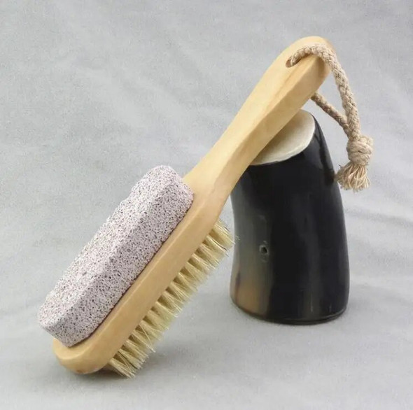 Natural Handle Bristle Pumice Stone Rub Feet Foot Exfoliating Dead Skin Remover Spa Massager Wooden Brush SN1789