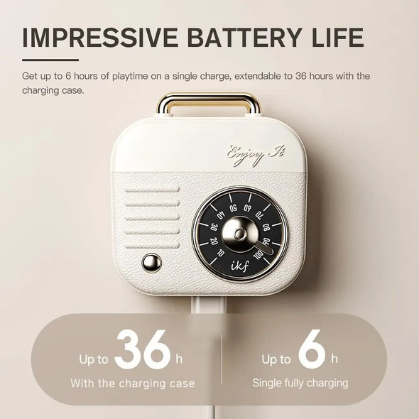 iKF-Retro Air Tws Wireless Headphones with 4 ENC Microphone 35ms Low Latency Game Headset Stereo 36h Playtime HiFi Music Earbuds