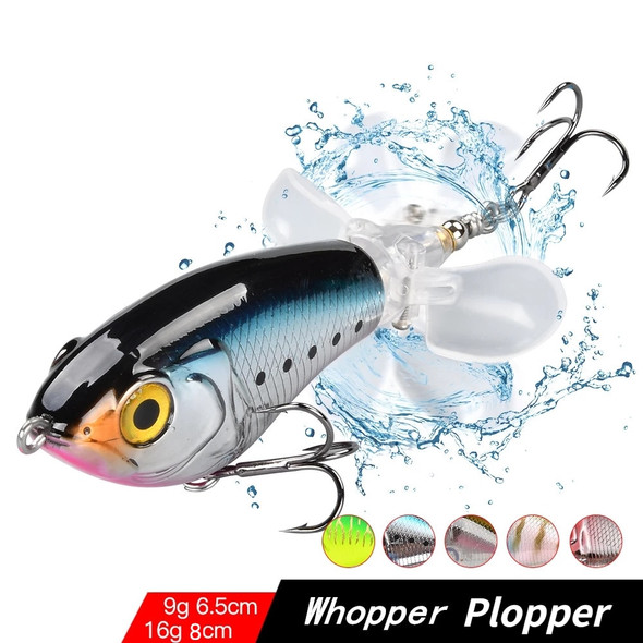 Topwater Fishing Lure Floating Rotating Tail Plopping Minnow Surface Crankbait for Bass Trout Pike Double Propeller Whopper Lure