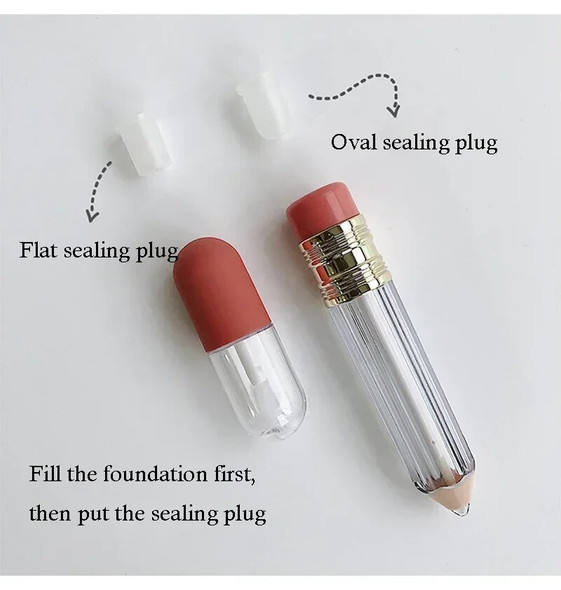 1pcs Capsule Empty Bottle Liquid Foundation Cosmetics Bottling Travel Portable Pencil Refilable Bottle with Lip Brush Accessorie