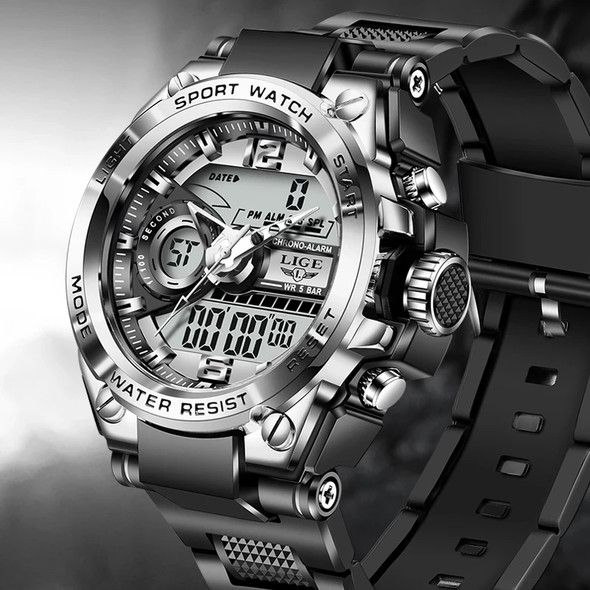 Lige Digital Men Military Watch 50m Waterproof Wristwatch Led Quartz