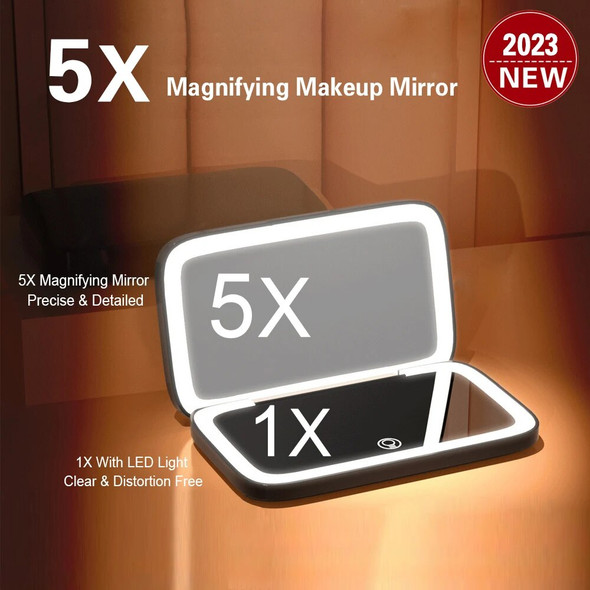 Mini Portable Folding Makeup Mirror With Led Lights 5X Magnifying Compact Pocket Travel Aesthetic Vanity Mirrors Make Up Tools