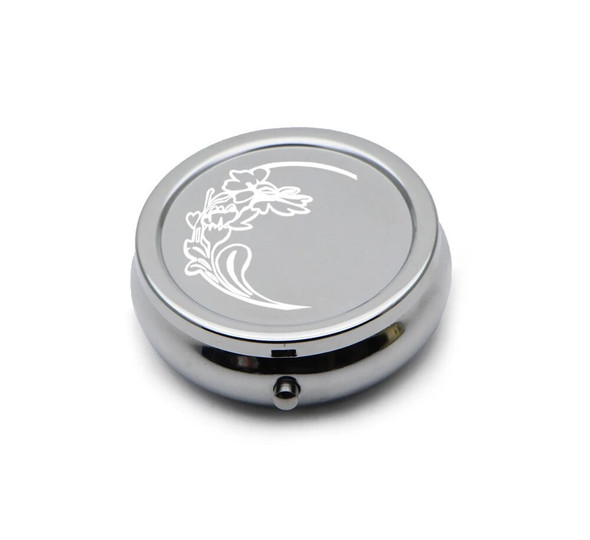 Personalised Silver Chrome Pill Box Engraved Free! Pill Box Organiser Great Gift and comes with Bag