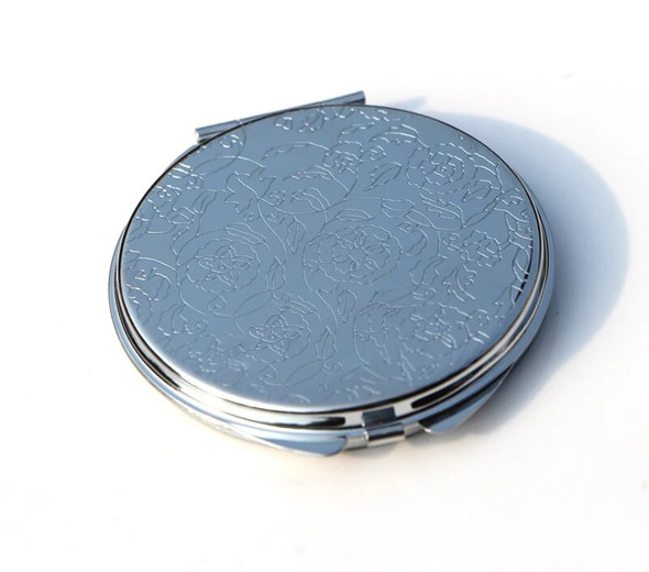 Silver compact mirror 62mm Blank Plain floral embossed For DIY Decoden #18032