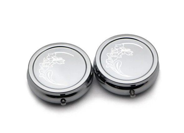 Engraved Silver Chrome Pill Box Engraved Free! Pill Box Organiser Great Gift and comes with Bag