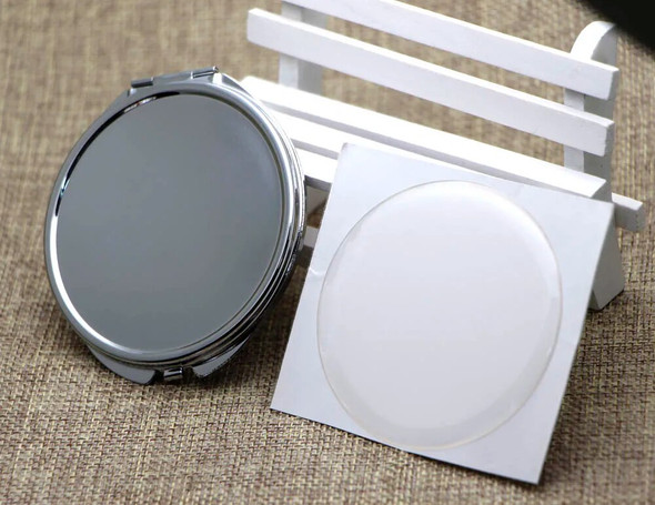 Compact Mirror DIY Kits Dia 72mm Big Size Silver Metal Blank Pocket Mirror + Epoxy Sticker