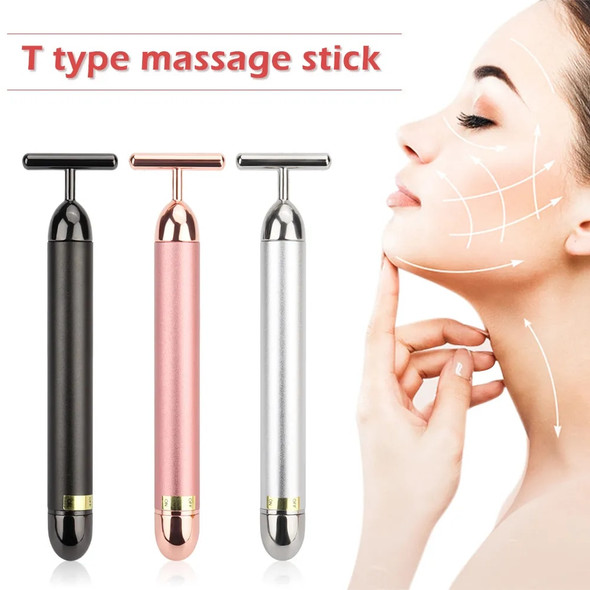 24k Gold Face Lift Bar Roller Vibration Slimming Massager Facial Stick Facial Beauty Skin Care T Shaped Vibrating Tool