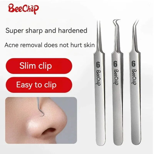 3PCS Facial Pore Cleaning Care Tools Ultra Fine Needle Tweezers Blackheads Acne Wart Skin Tag Removal Point Noir Black Head Clip