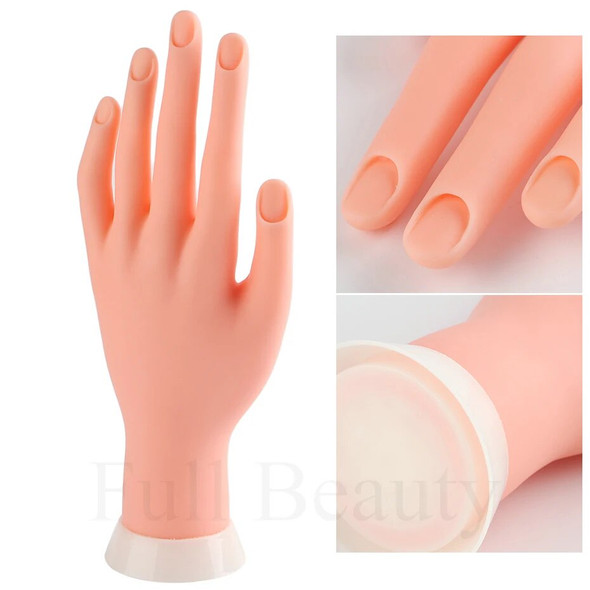 Silicone Nail Art Practice Hand Acrylic Fake Nail Training Fingernails Model Soft Flexible Bendable Mannequin Manicure Tools