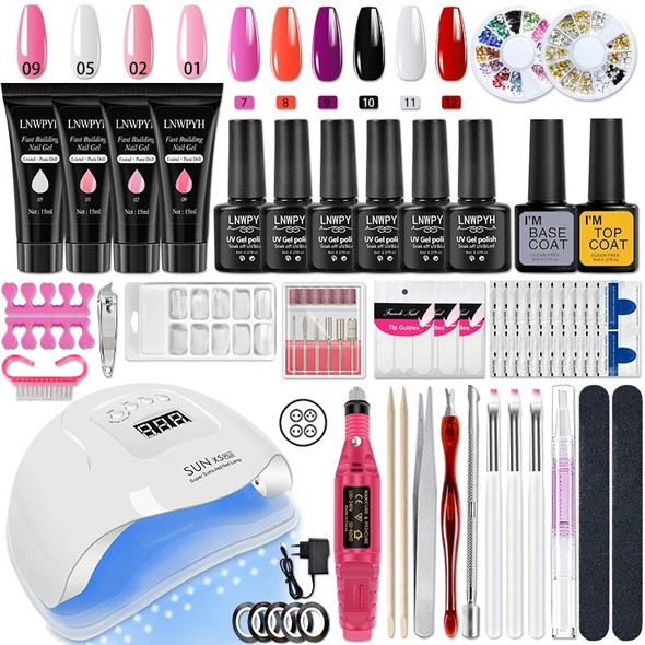 Nail Set Acrylic Nail Kit With LED Nail Lamp Dryer UV Gel Nail Polish Kit Manicure Art Tools Set Top Base Nail Drill Machine set