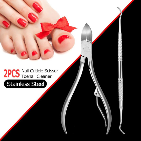 50sets 2pcs/set Cuticle Nail Clipper with Ingrowing Toenail Cleaner Nail Correction Lifter Set Toe Cuticle Nipper Pedicure Tool