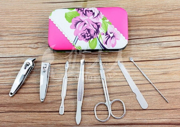 by DHL 100set 7pcs/set Stainless steel Nail Art Manicure Set Nail Care Tools Mini Finger Cutter Clipper File Scissor Tweezers