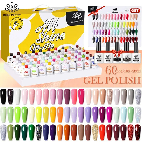 BORN PRETTY 65PCS/Set Nail Gel Polish Kit 10ml Color Gel Semi Permanent Soak Off UV LED Base Top Coat Gift Gel Varnish Kit