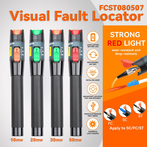 FCST Fiber Optic Cable Tester Pen 1/10/20/30/50mw Visual Fault Locator SC/FC/ST 2.5mm Interface VFL Optical Fiber Test Tool
