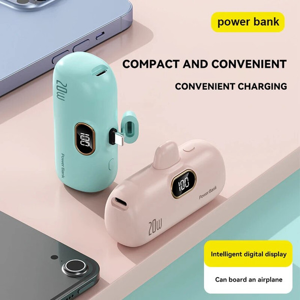 Mini 10000mAh Power Bank Built in Cable Portable Mobile Phone Charger External Battery Capsule Power Bank For Type-C iPhone