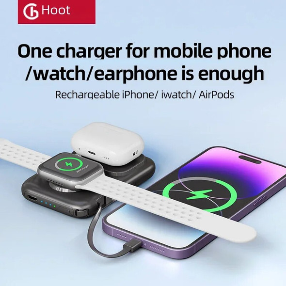 Wireless Portable Magnetic Power Bank, Watch, Earphone, Charger with Cable, Mobile Phone Powerbank, for Iphone Iwatch Earbuds