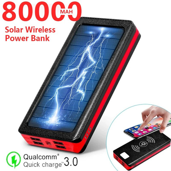 80000mAh High Capacity Wireless Power Bank Solar External Battery Fast Charger Large Capacity 4 USB LED Mobile Phone Charger 80000mAh High Capacity Wireless Power Bank Solar External Battery Fast Charger Large Capacity 4 USB LED Mobile Phone Charger