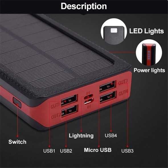 80000mAh High Capacity Wireless Power Bank Solar External Battery Fast Charger Large Capacity 4 USB LED Mobile Phone Charger