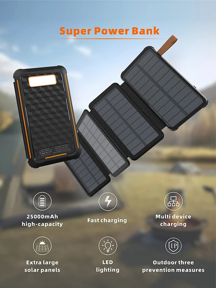 Folding expansion solar mobile power clamshell outdoor camping LED lighting mobile phone charging bank 10000 20000mah waterproof