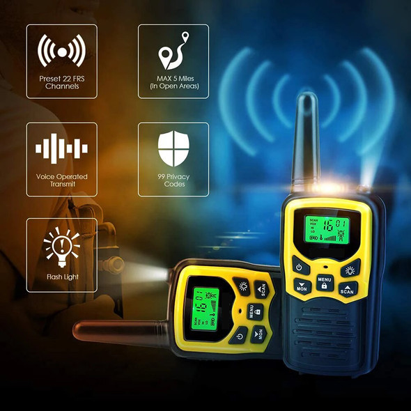 2pcs Adults Walkie Talkies for Hunting Hotel Cafe Hiking Camping Trip with LED Flashlight VOX Scan LCD Display Portable Radio