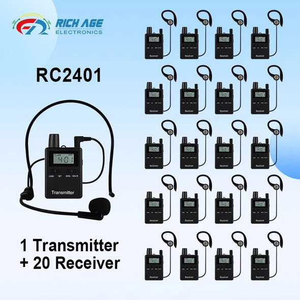 Wireless Tour Guide Audio System 1 Transmitter Plus 20 Receiver For Tour Guides Simultaneous Interpreting Visiting Groups