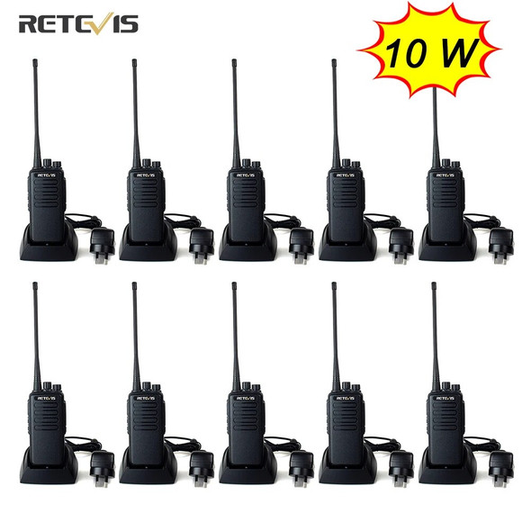 10PCS High Power Walkie Talkie Retevis RT1 VHF (or UHF) 3000mAh With Earpiece Long Rang Walkie-Talkie For Factory Warehouse Farm