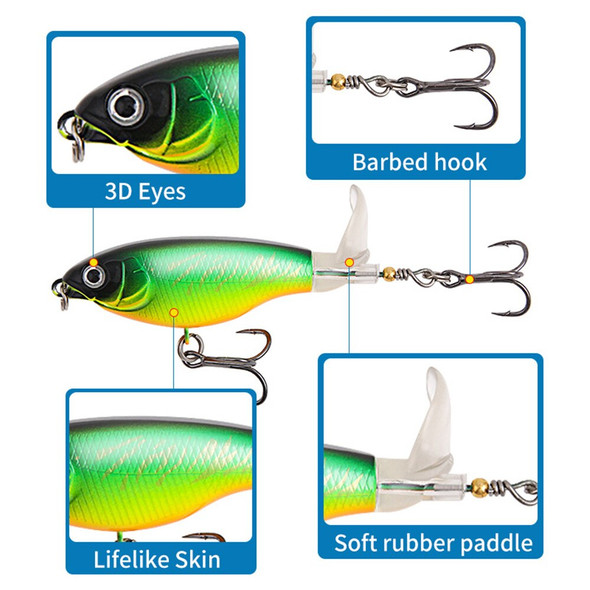 1Pcs Topwater Whopper Plopper Fishing Lure 6g/10g Trolling Catfish Artificial Hard Bait with Soft Rotating Tail Fishing Tackle