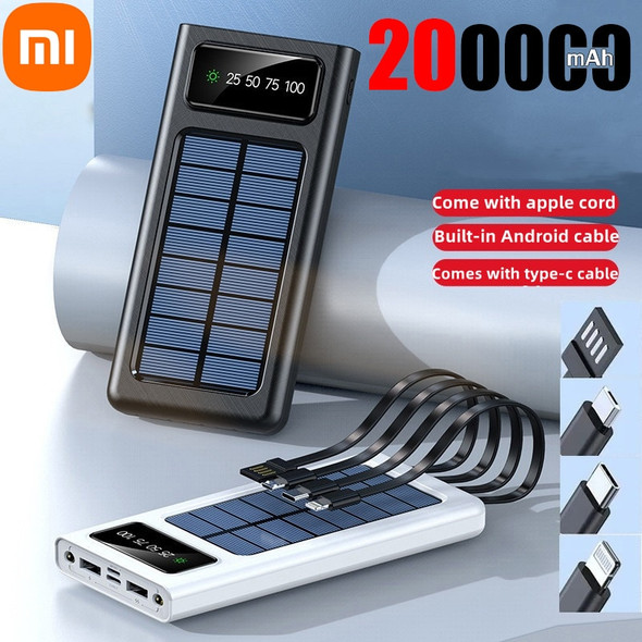 Xiaomi Solar Power Bank 200000mAh Solar Battery Large Capacity Two-way Fast Charging Built-in Cable Power Bank External Battery Xiaomi Solar Power Bank 200000mAh Solar Battery Large Capacity Two-way Fast Charging Built-in Cable Power Bank External Battery