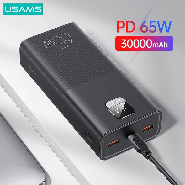 USAMS 30000mAh 65W Fast Charging Power Bank For MacBook iPad iPhone PD QC FCP SCP AFC External Battery For Huawei Xiaomi Samsung